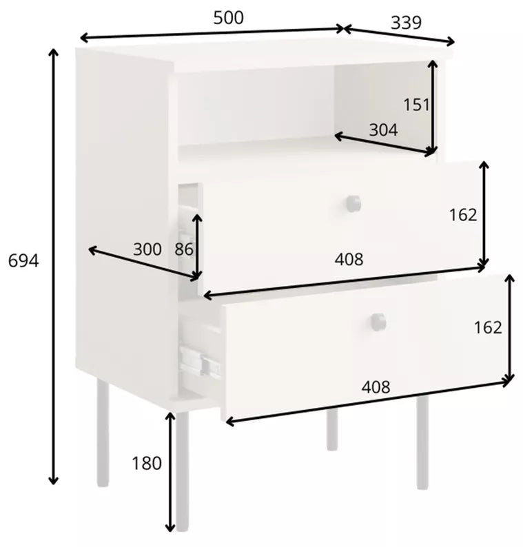 HIGL Naktsgaldiņš ar divām atvilktnēm, 50 cm, bēšs