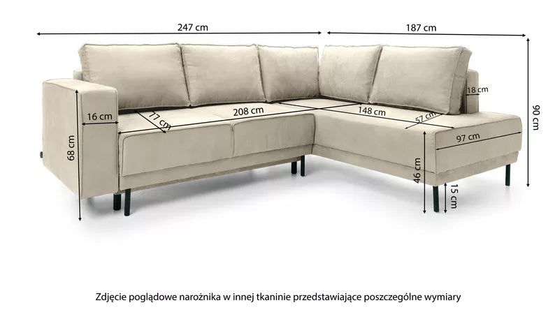 RIO Stūra dīvāns ar gulēšanas funkciju, ar konteineru, tumši zaļš velvets, kreisa/laba puse