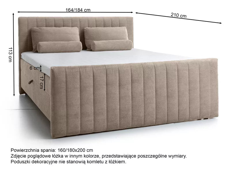 BINOLULA Kontinentālā gulta 1160/80x200 cm ar konteineriem, pelēka un bēša velveta