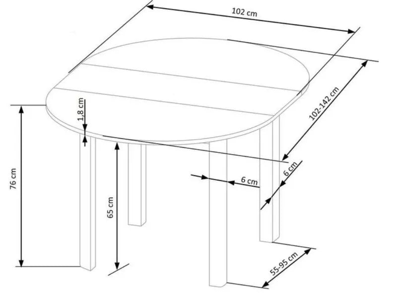 LOOM Izvelkamais galds 102-142x102 cm, balts