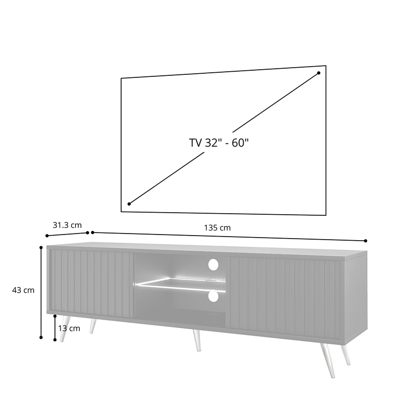 FELO TV skapis ar lameļu fasādēm, 135 cm, melns/ozols ar LED - N1 Home