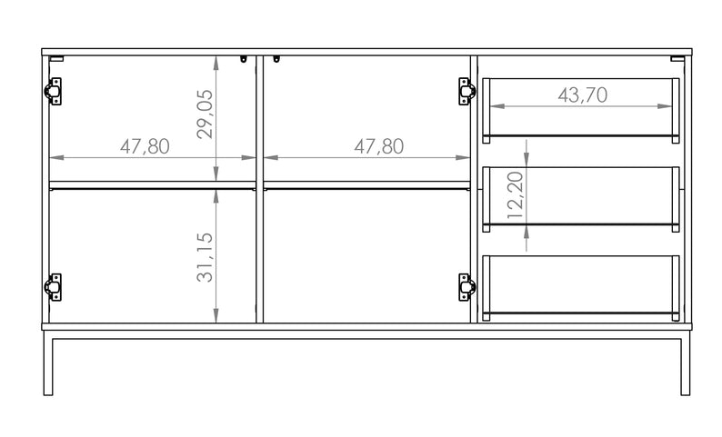 RILAPE Divdurvju kumode 150 cm ar atvilktnēm, balta - N1 Home