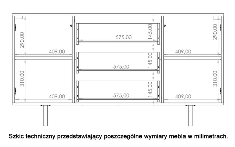 BLAZKA Divdurvju kumode, 150 cm, ar trim atvilktnēm, kašmira lameles