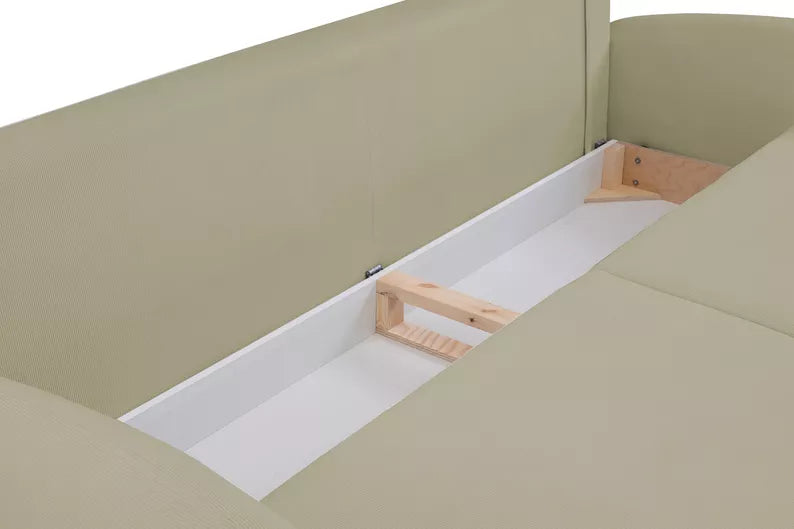 FRABA Izvelkamais dīvāns ar gulēšanas funkciju, veļas konteineru, smilškrāsas velvets - N1 Home