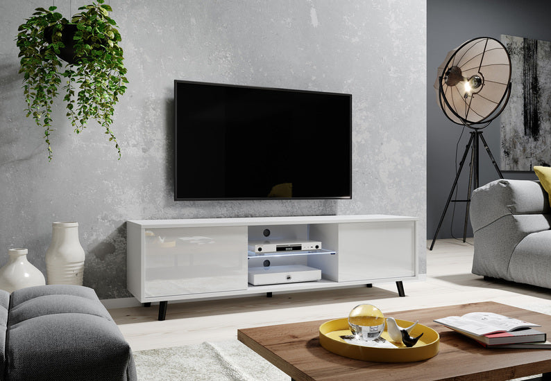 FYRLE TV skapis 140 cm, matēts balts / balts spīdums - N1 Home