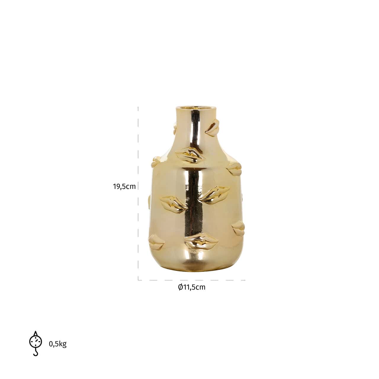 Vāze Kisses Richmond Interiors  11,5/11,5/19,5 cm zelts