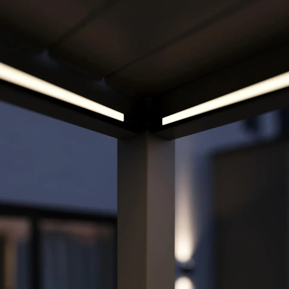 Bioklimatiskā terases pergola Elija AUTOMATIC 3x6 ar LED apgaismojumu 600/309/255 cm antracīts/gaiši pelēks - N1 Home