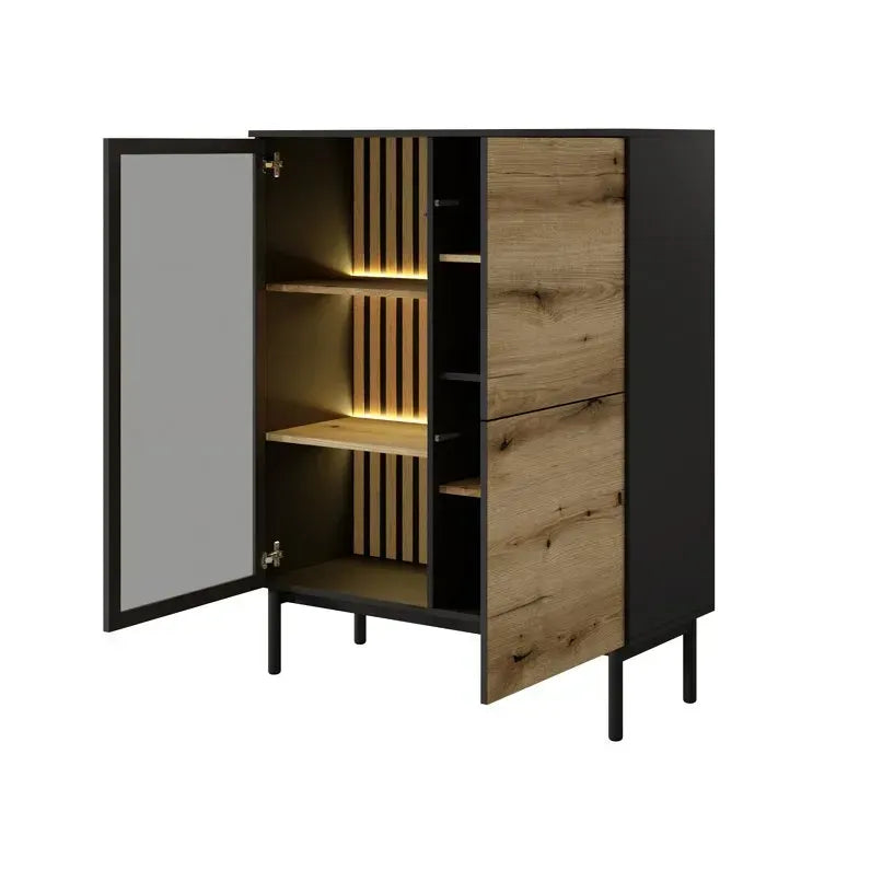 Vitrīnas skapis Langy 100/125/39 cm evok ozols/melns - N1 Home