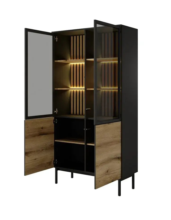 Vitrīnas skapis Langy 100/188/39 cm evok ozols/melns - N1 Home