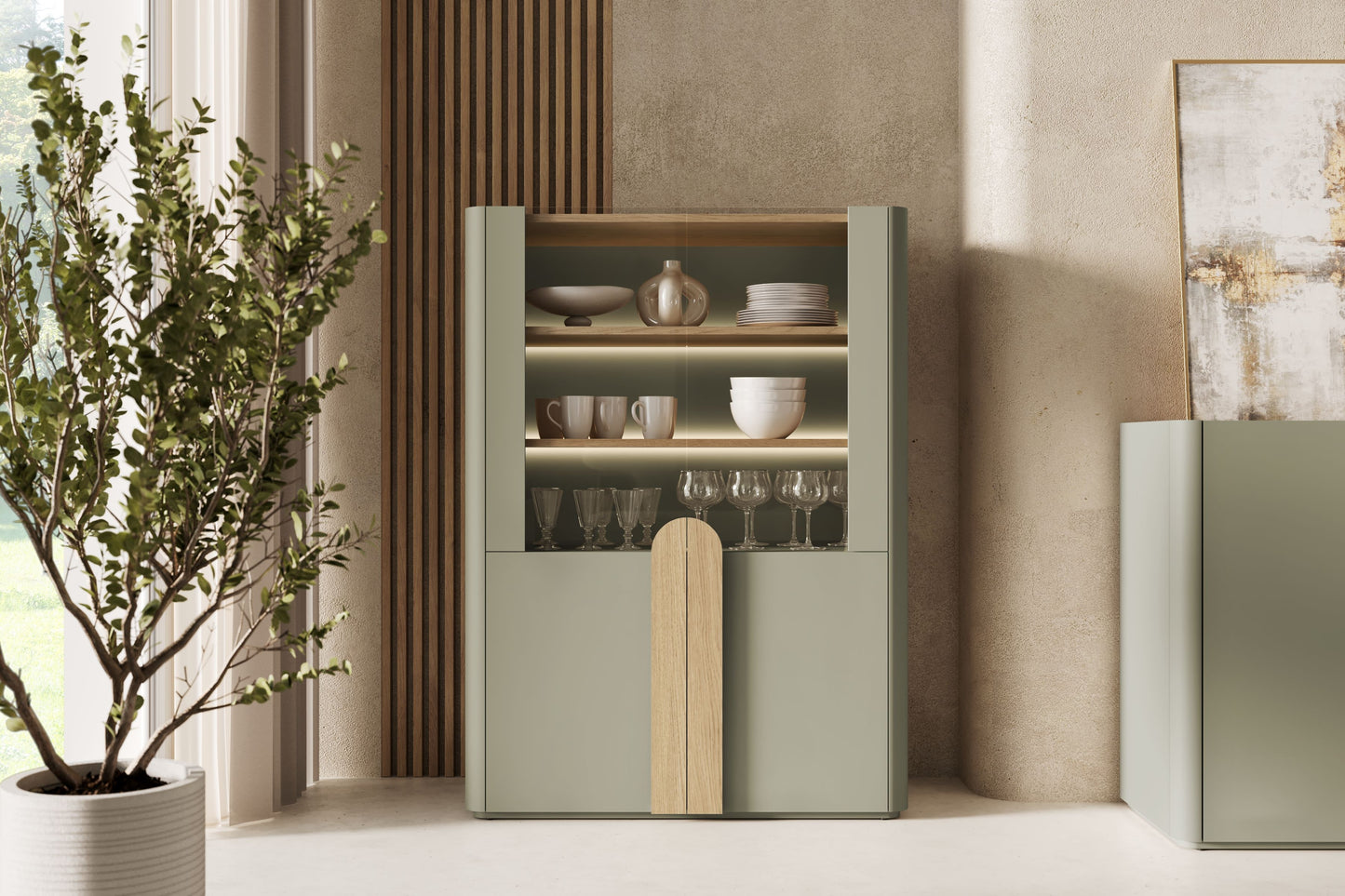 Vitrīna Amil 100/137.5/48 cm Eikalipts / Baltijas kāpu ozols / Dabīgais ozols - N1 Home