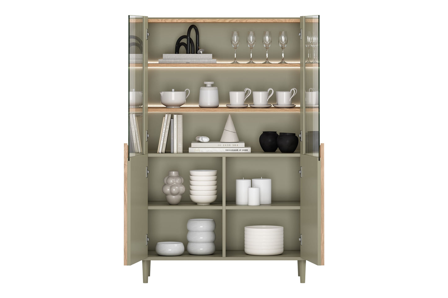 Vitrīna Amil 100/150/48 cm Eikalipta / Baltijas kāpu ozola / dabīgā ozola rokturi - N1 Home