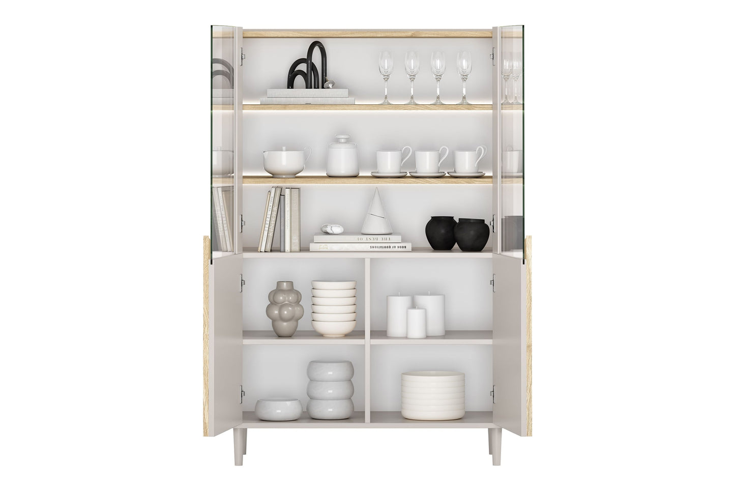 Vitrīna Amil 100/150/48 cm Kašmirs / Eļļots ozols / Gaišs ozols - N1 Home