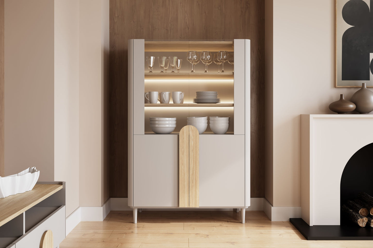 Vitrīna Amil 100/150/48 cm Kašmirs / Eļļots ozols / Gaišs ozols - N1 Home