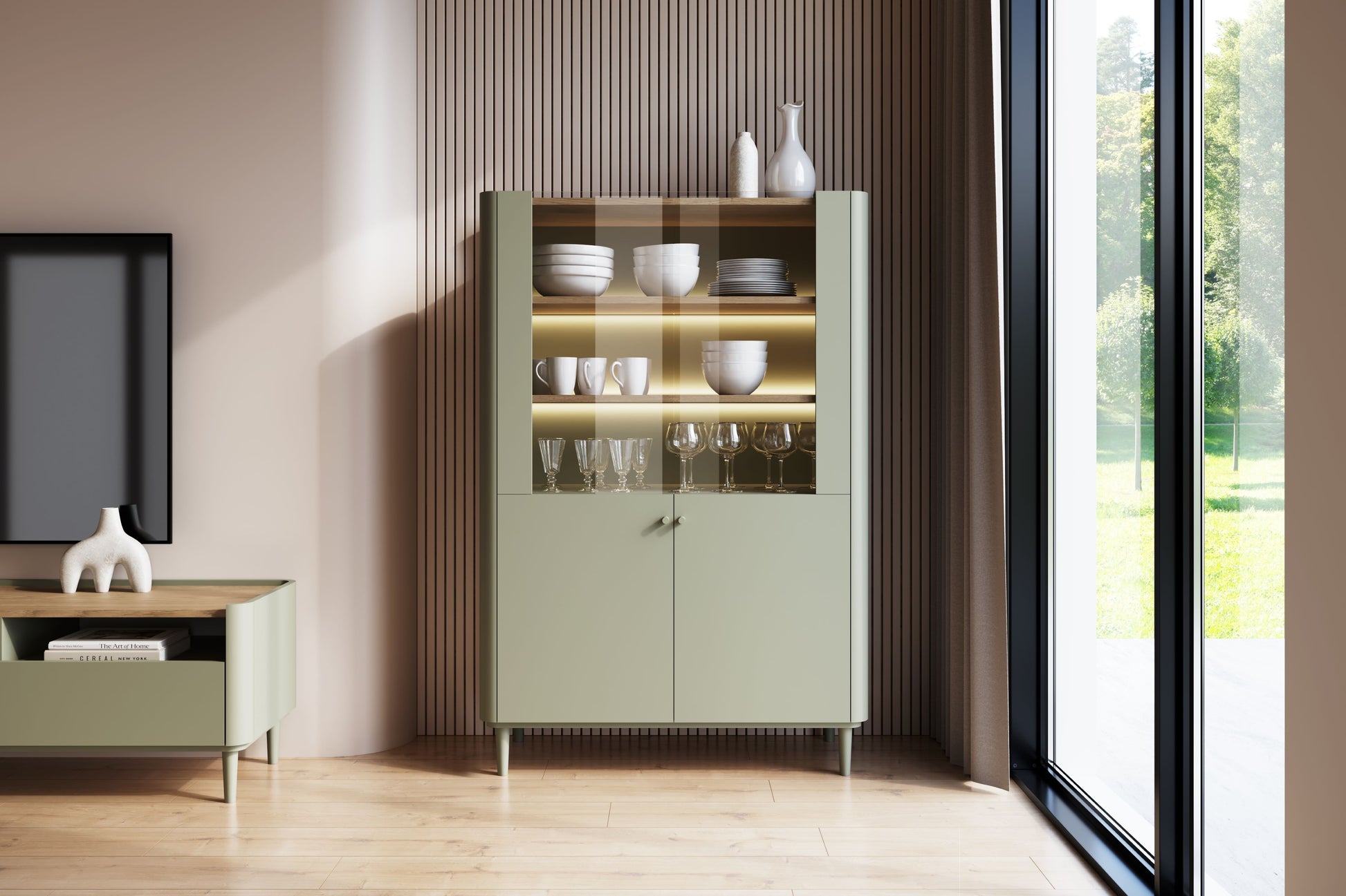 Vitrīna Elva 100/150/48 cm Eikalipts / Baltijas kāpu ozols - N1 Home