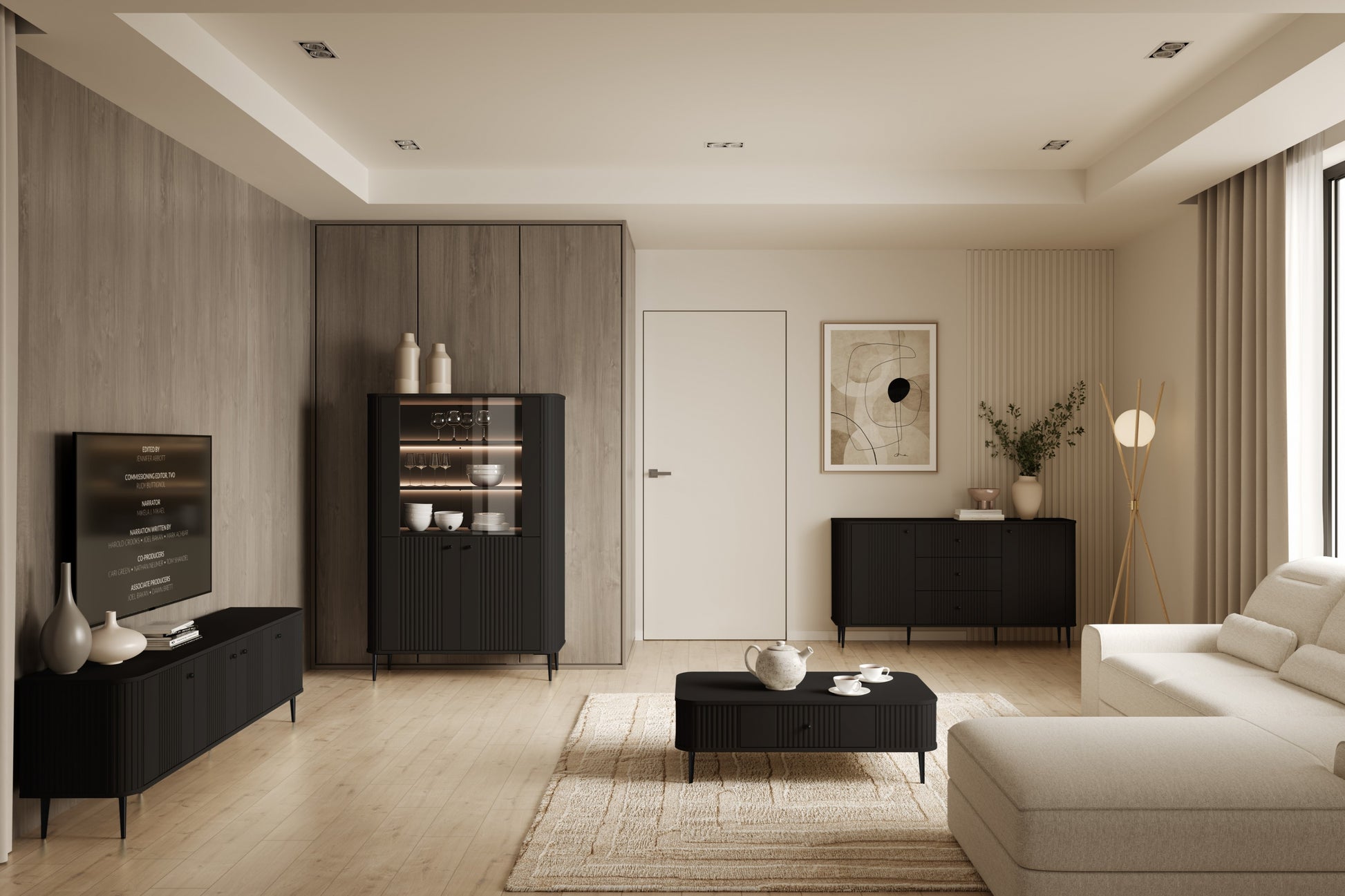 Vitrīnas skapis Vespa 103/156/38 cm melns/melns - N1 Home