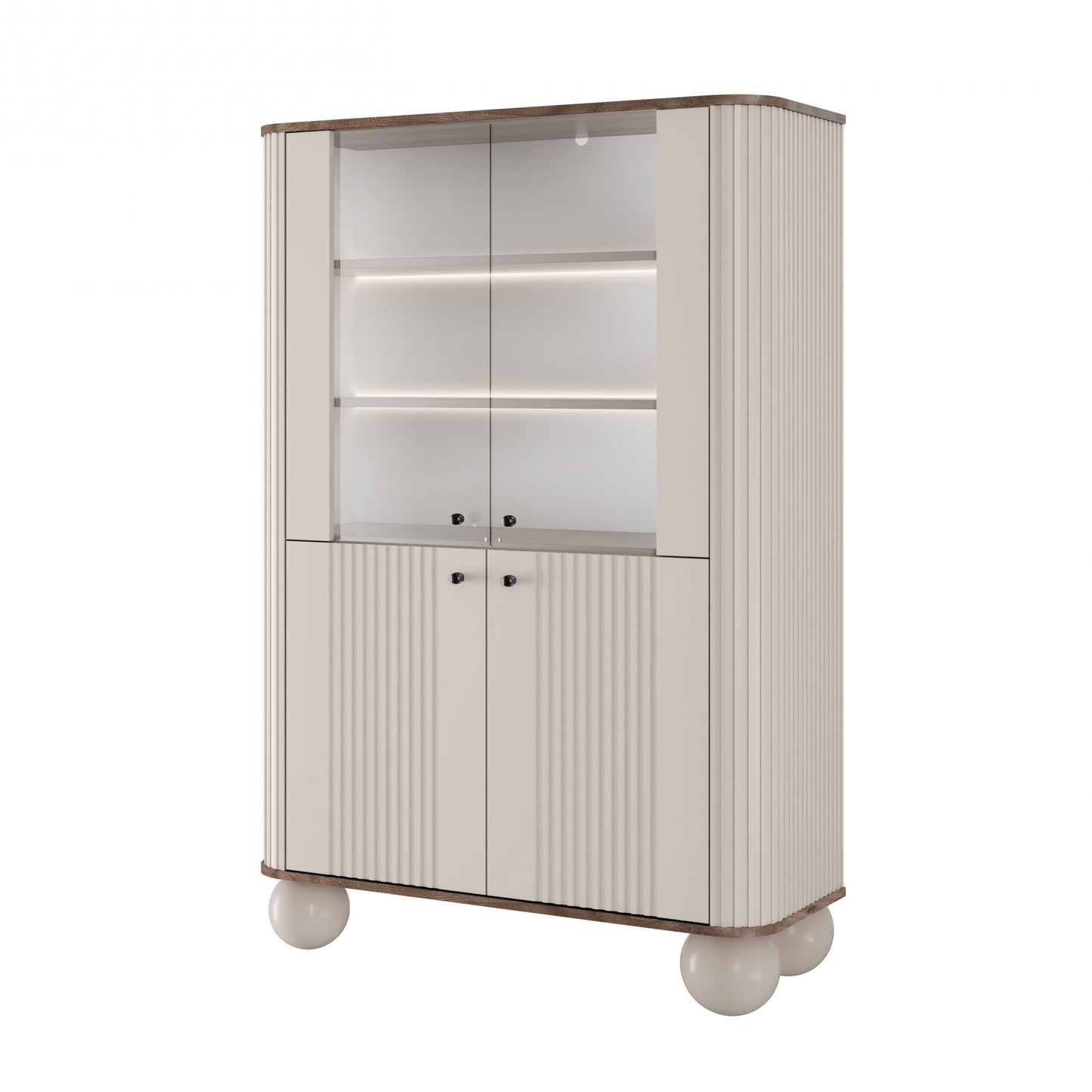 Vitrīnas skapis Vespa 103/153/38 cm kašmirs/rieksts/melns - N1 Home