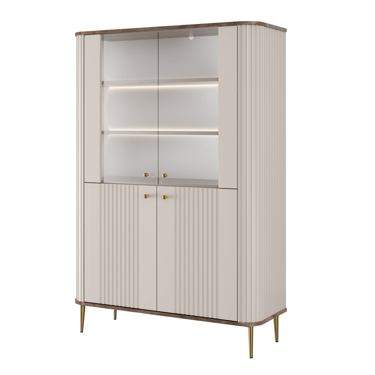 Vitrīnas skapis Vespa 103/156/38 cm kašmirs/rieksts/zelts - N1 Home