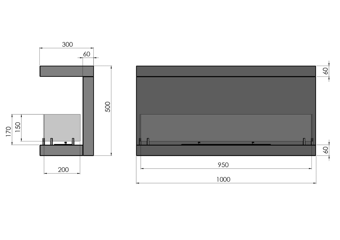 Biokamīns INSI C 3. versijas 100/50/30; 120/50/30 cm melns - N1 Home