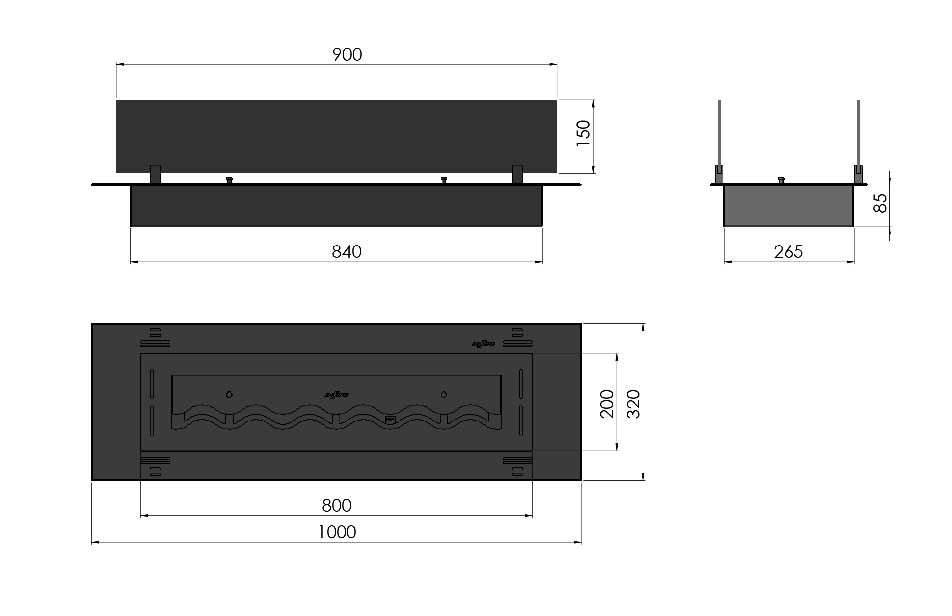 Biokamīns InseSlim 60;80;100;120;150;200/37/85 cm melns - N1 Home