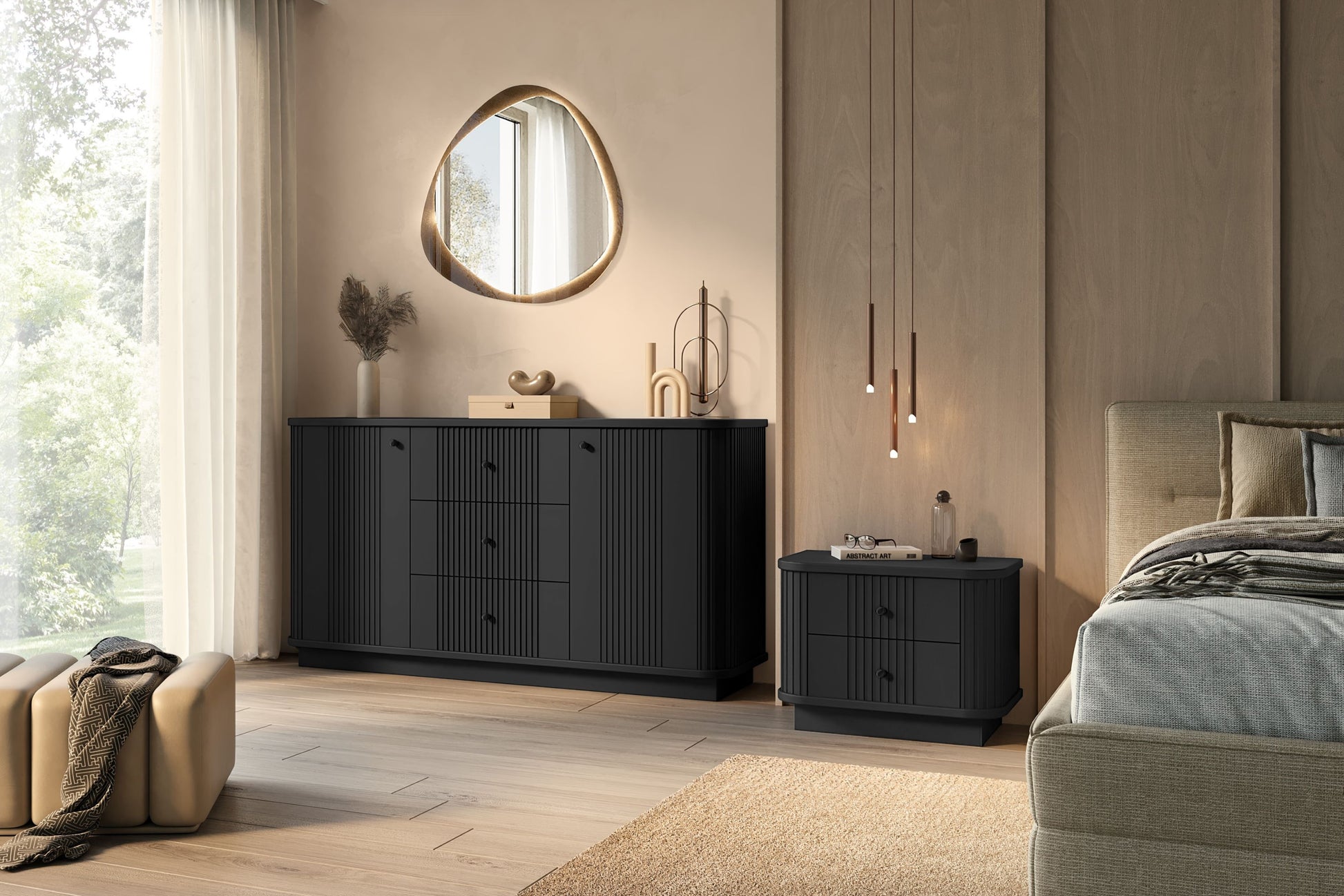 Naktsskapītis Vespa (2) 56/43/38 cm melns/melns - N1 Home