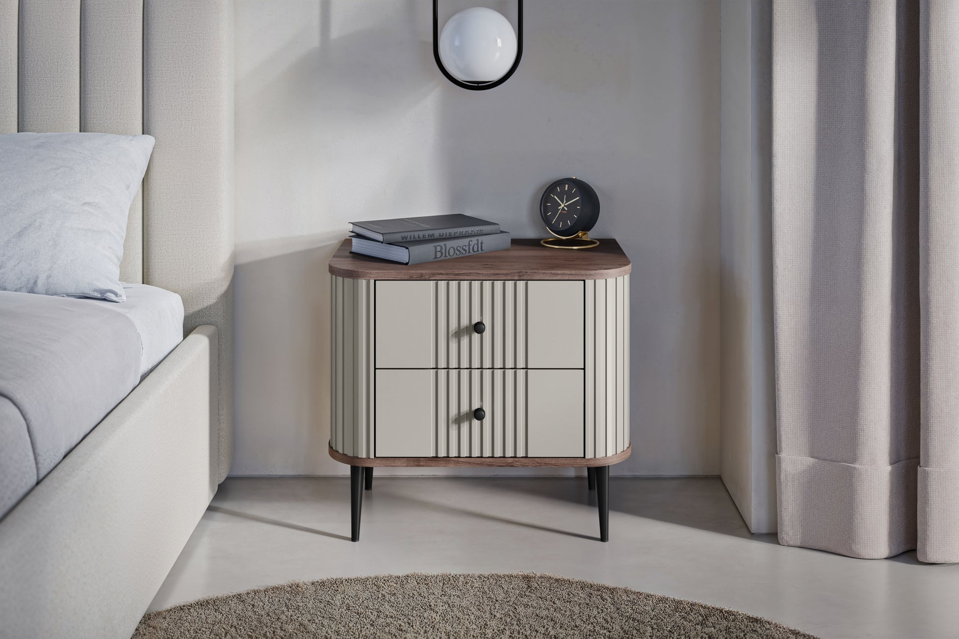 Naktsskapītis (2) Vespa 56/51/38 cm kašmirs/rieksts/melns - N1 Home