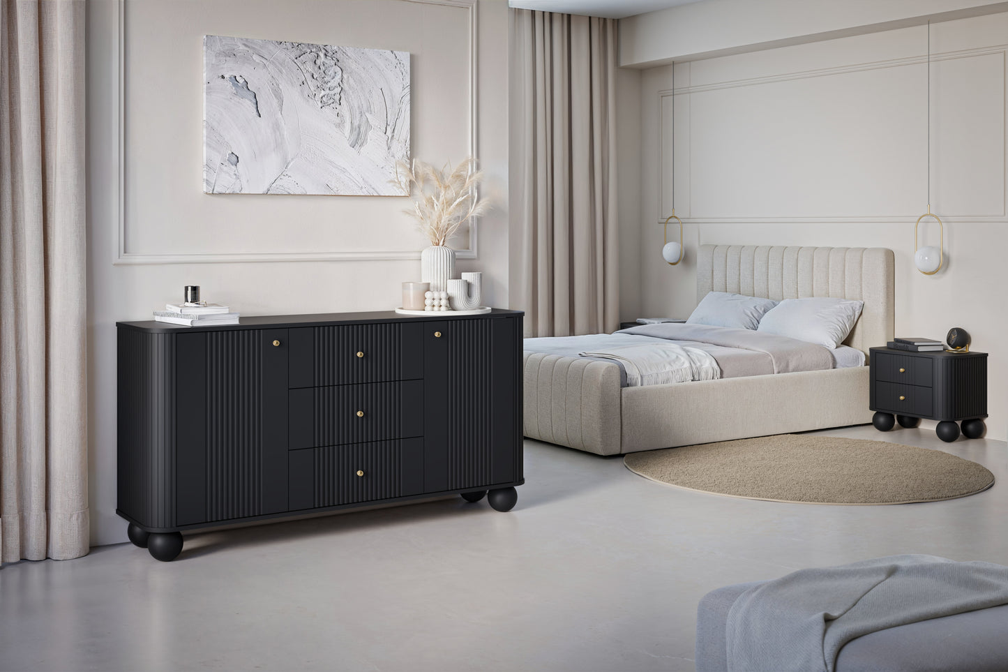 Naktsskapītis (2) Vespa 56/51/38 cm melns/zelts - N1 Home