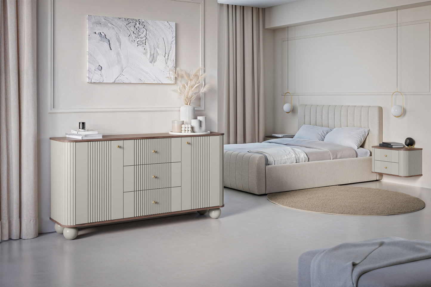 Naktsskapītis (2) Vespa 56/48/38 cm kašmirs/rieksts/zelts - N1 Home