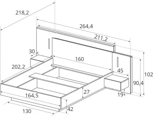 Gulta + naktsgaldiņi 3Dot 160/200 cm balts/ozols - N1 Home