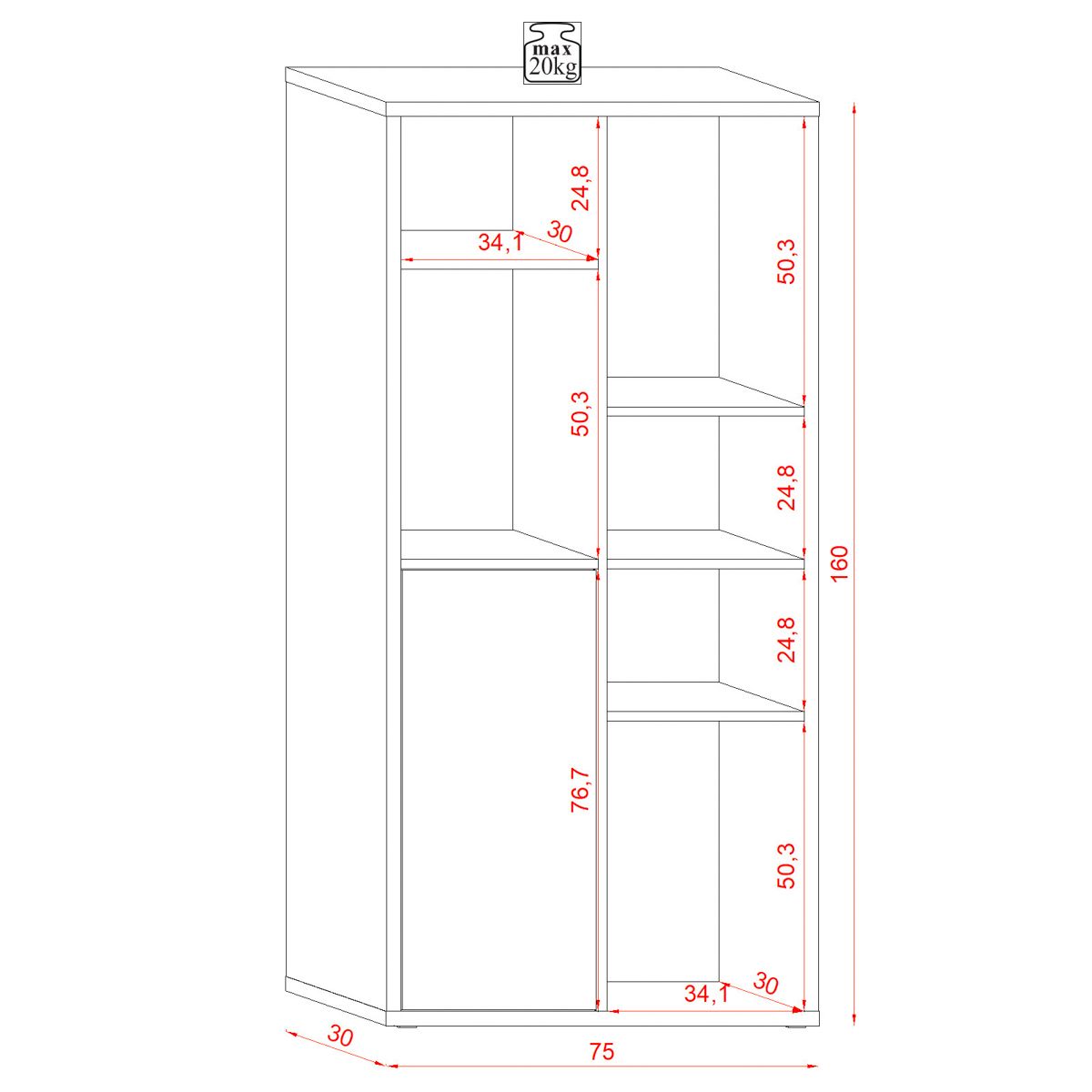 Grāmatu skapis NUORO BLACK/ OAK ARTISAN 75x30x160 cm - N1 Home